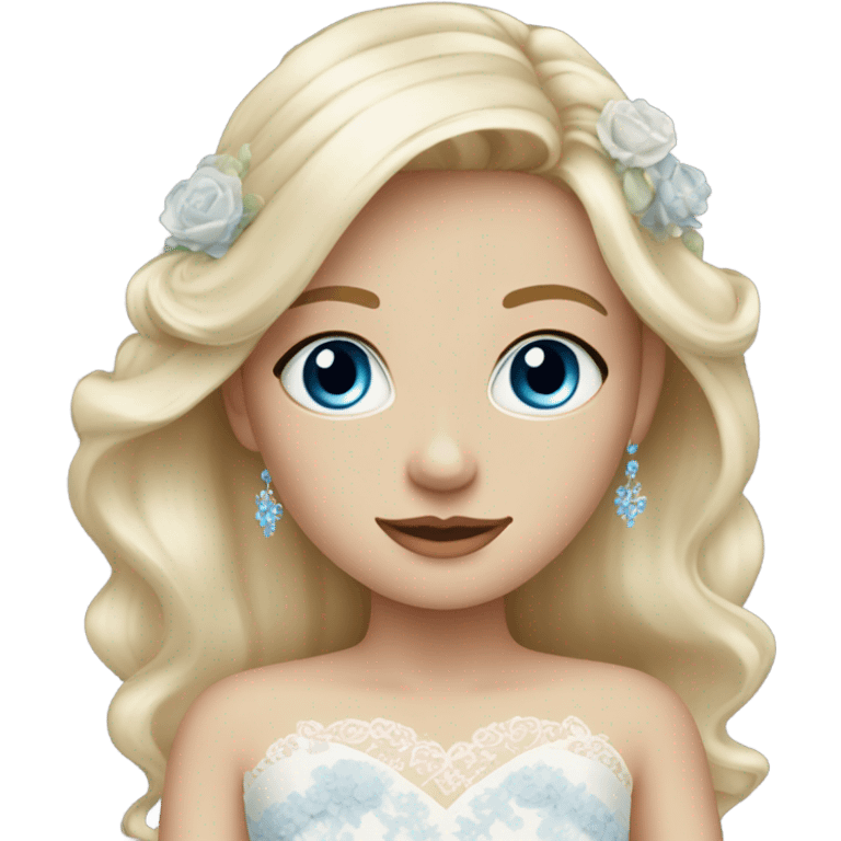 Beautiful blond girl with blue eyes and pastel wedding dress emoji