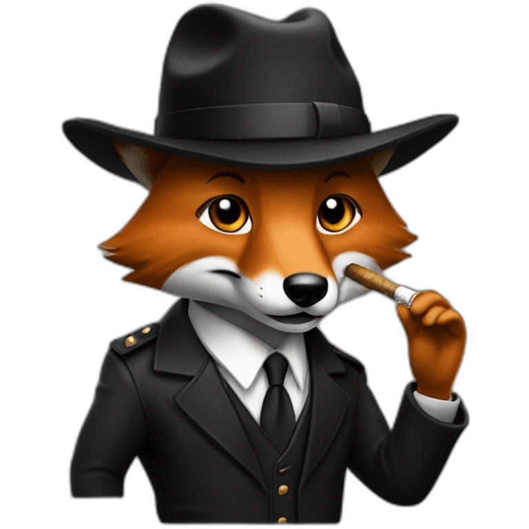 Un renard en costume noir avec une casquette plate avec un un cigare cigare emoji