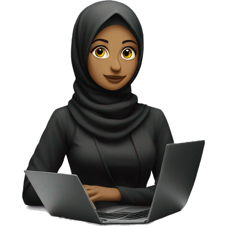 a hijabi programmer with a laptop in a dark neon room emoji