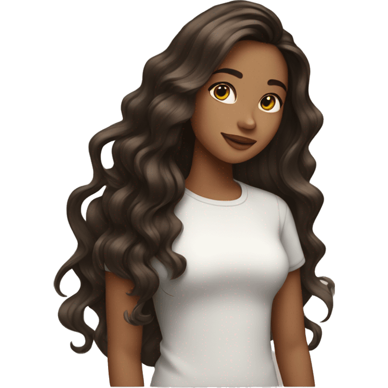 girl with long wavy dark brown hair with highlights  emoji