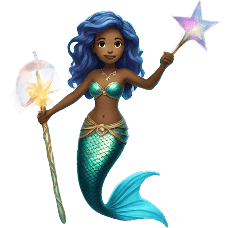 mermaid with a staff with magical powers emoji