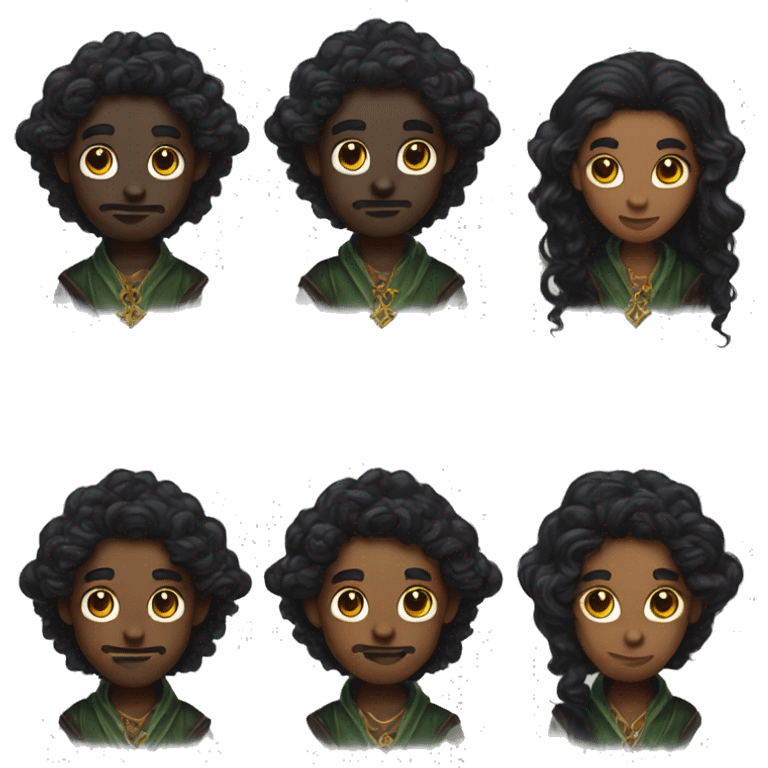  A black male elf that is a witch fortune teller that has pointed ears with long black curly hair emoji