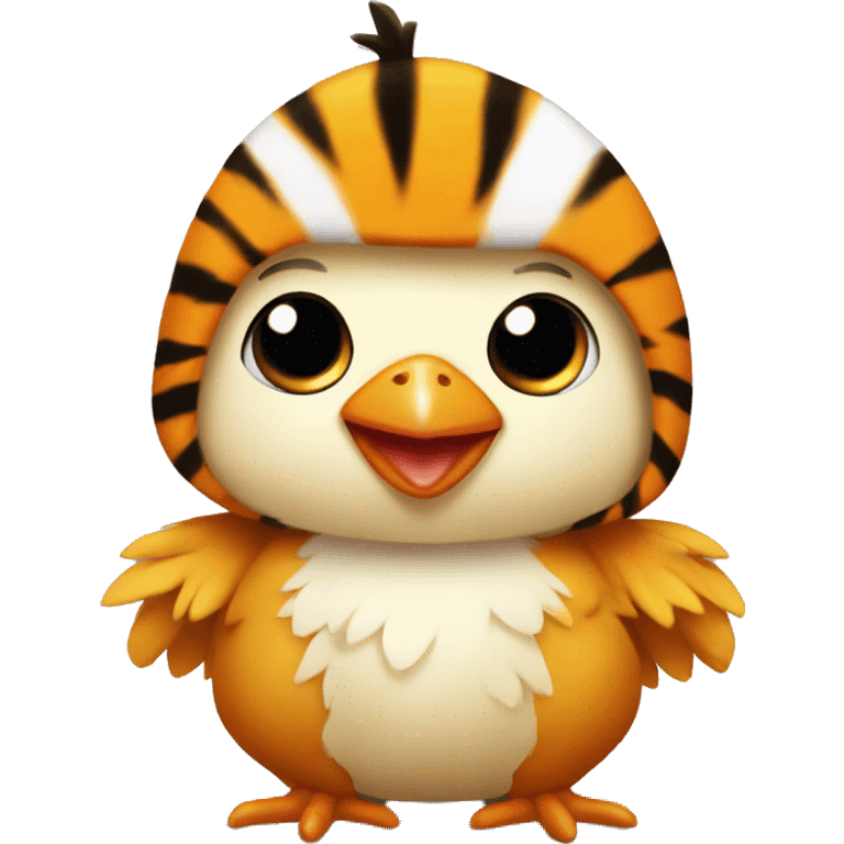 Baby chicken wears tiger costume emoji