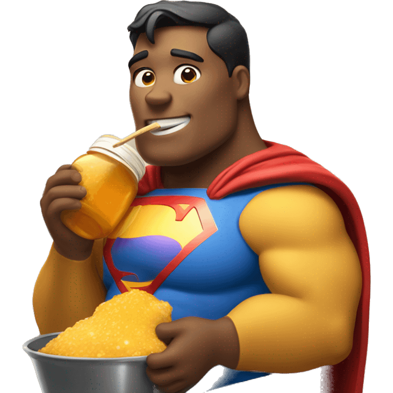 overweight Superman eating a pot of honey as if he was Winnie the Pooh emoji