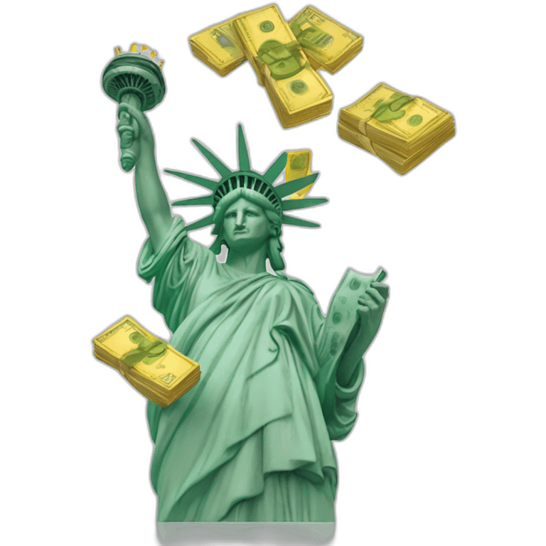 statue of liberty with cash and gold around with money in the hand emoji