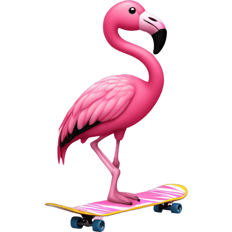 Pink flamingo on skateboard emoji