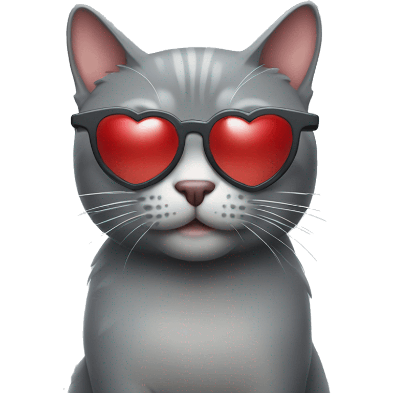 A gray cat with red heart glasses emoji