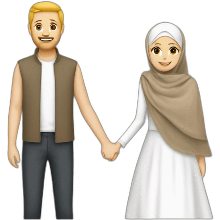 A white men and hijabi women holding hands emoji