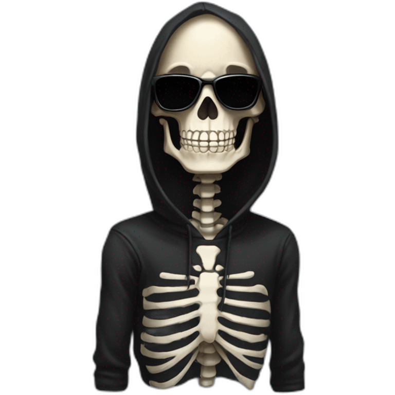 skeleton in black hoodie and sunglasses smile emoji