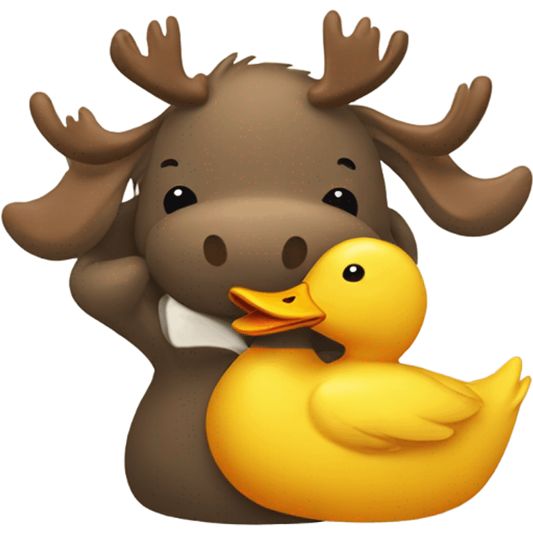 A moose hugging a duck emoji