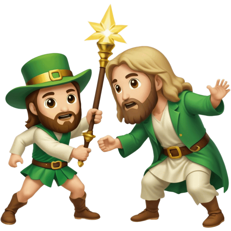 Jesus fighting a leprechaun emoji