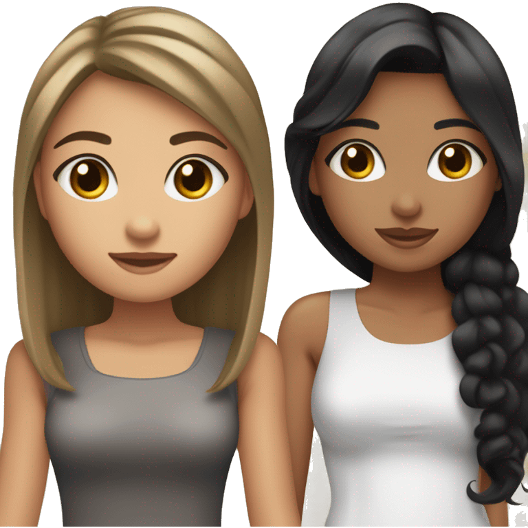 two girls one with straight black hair and tan skin and a more on her chin and long eyelashes and a other one with tan skin and curly black hair ￼ emoji