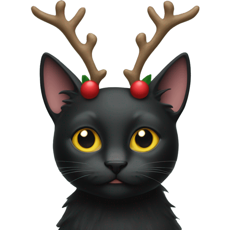 Black cat wearing Antlers emoji