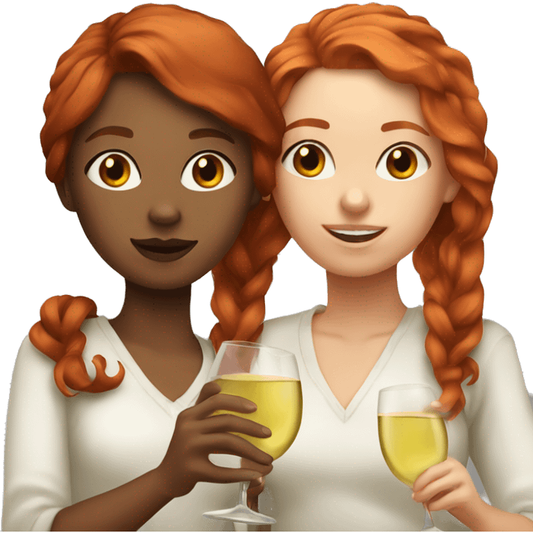 Two girls with red hair che era whit white wine emoji