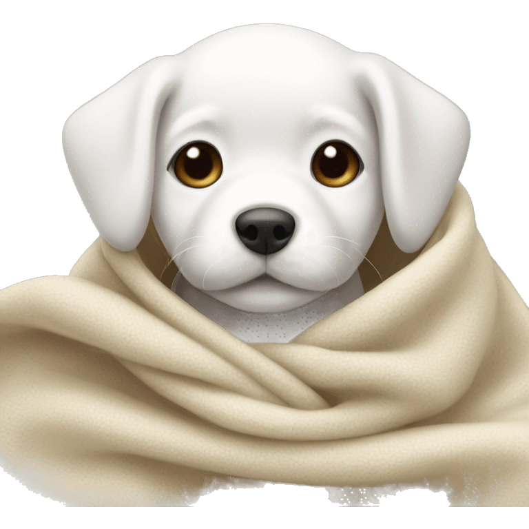 mini white puppy wrapped up in blanket  emoji