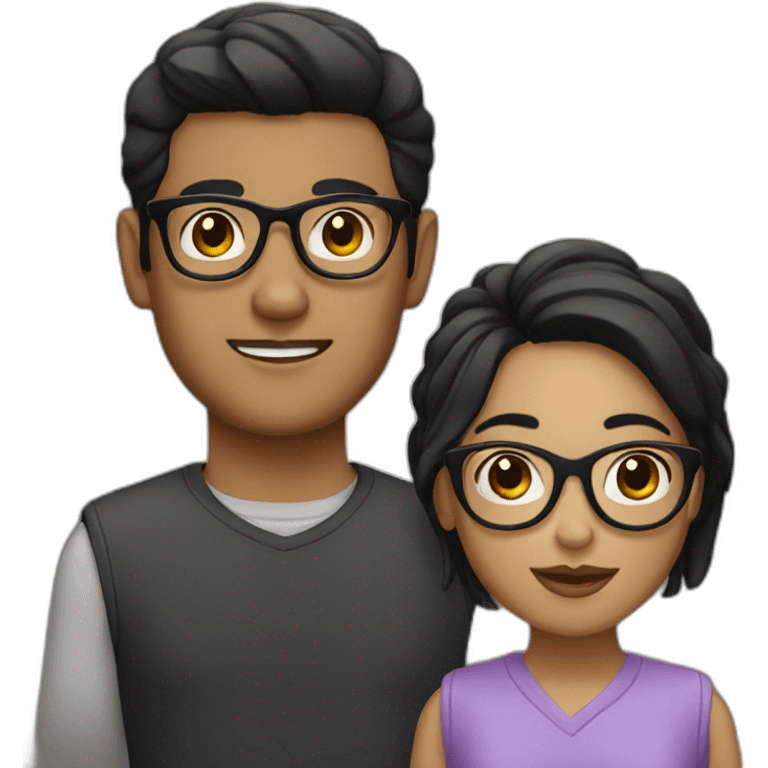 couple with glasses and black hair and black eyes emoji