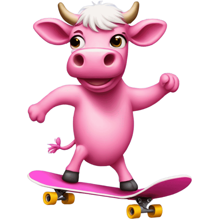 Pink Cow riding a skateboard  emoji