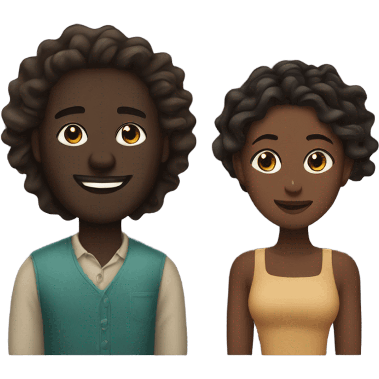 Dark skin man with waves with tan woman with locs emoji