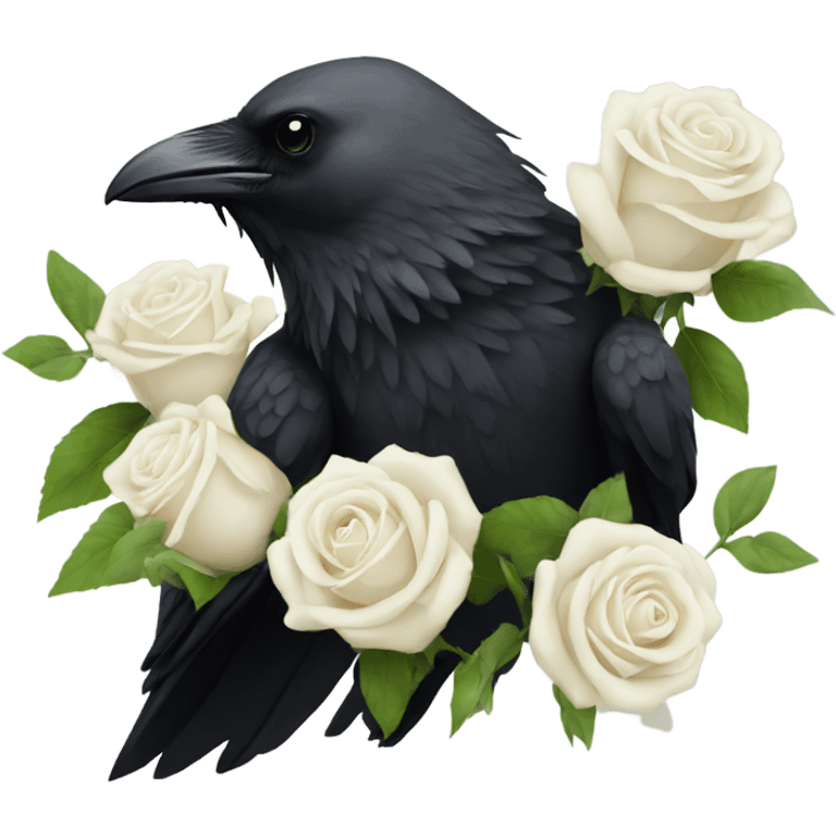 Crow with white roses emoji