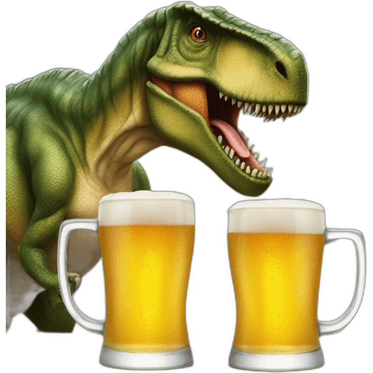 a tyrannosaurus with two mugs of beer emoji