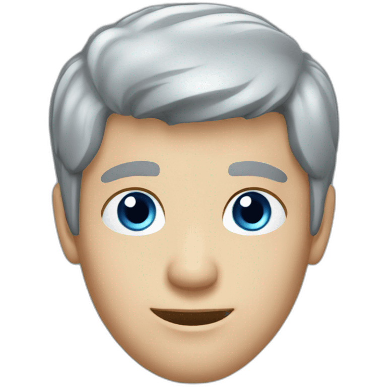 male, short grey hair, blue eyes, blue jumper emoji