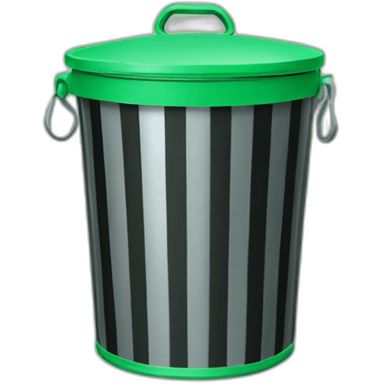 light Green Metal Trash Can With Green LID and Black Stripes emoji