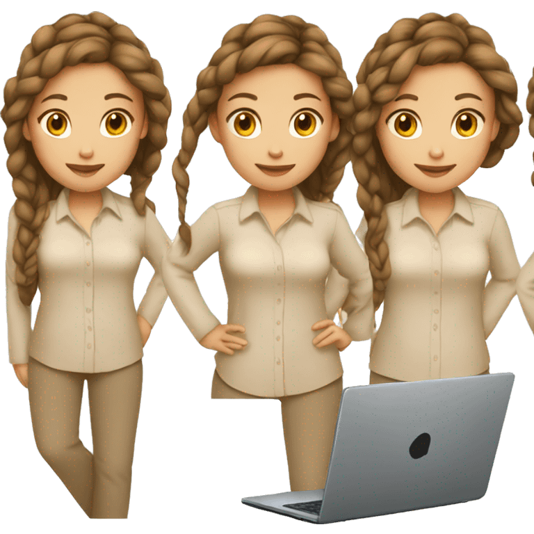 girl profile with brown hair braid and laptop wearing beige shirt emoji