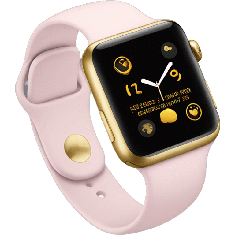 Gold Apple Watch with a light pink band on an angle emoji