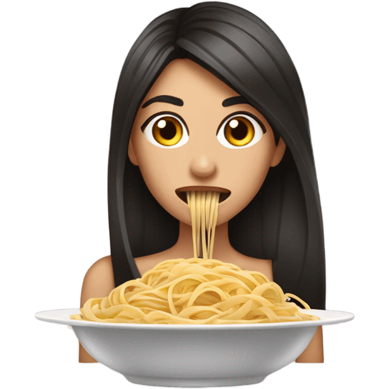 Gorgeous brunette with linguine pasta coming out of her mouth and in plate  emoji