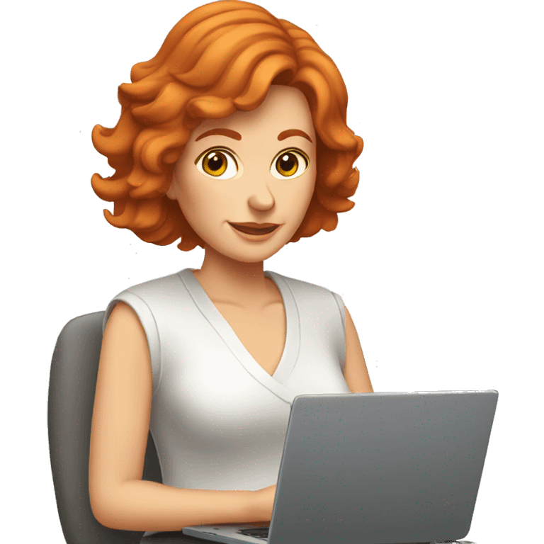 red headed older lady with shoulder length hair using laptop emoji