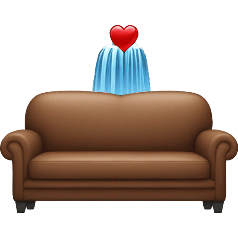 Brown sofa with a heart filled blanket with waterfalls emoji