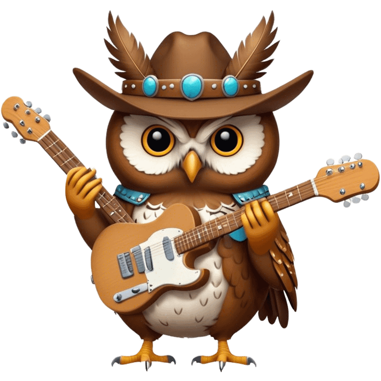 A cowboy owl playing a telecaster emoji