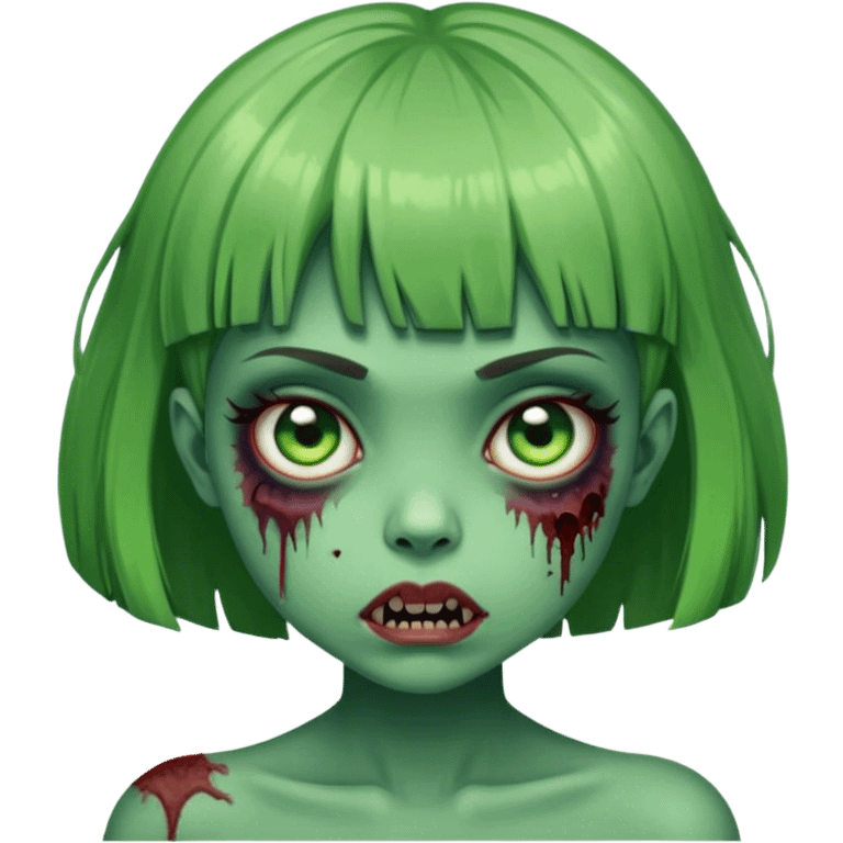 Faça um girl zombie verde de franja vegana com o cabelo a cima do ombro  emoji