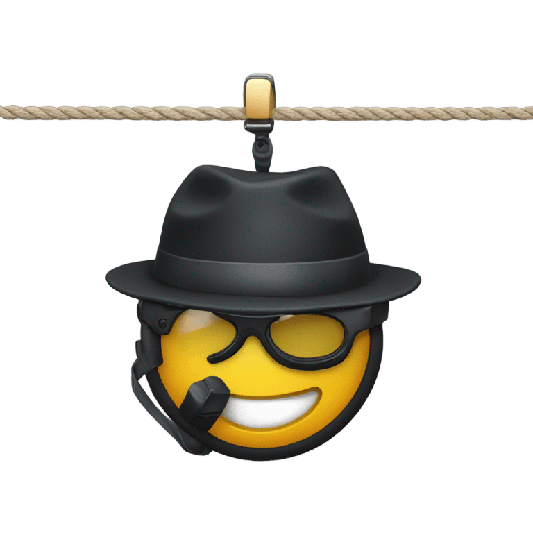 Spy hanging from rope with spy goggles on, avoiding lasers emoji