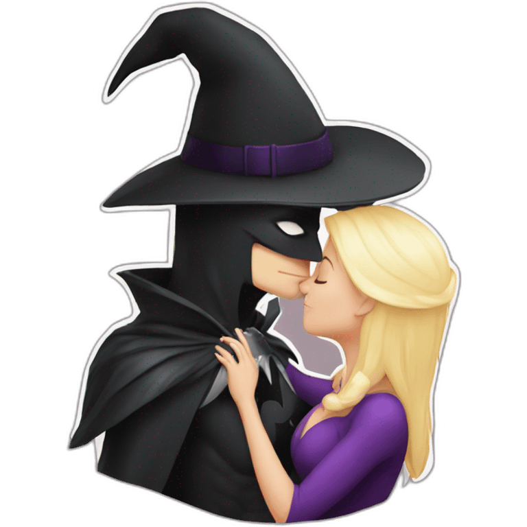 A female  witch kissing Batman emoji