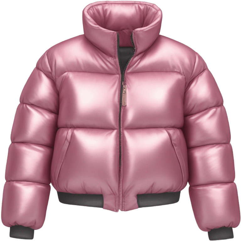 Realistic isolated side view of an open metallic pink cropped puffer jacket. emoji