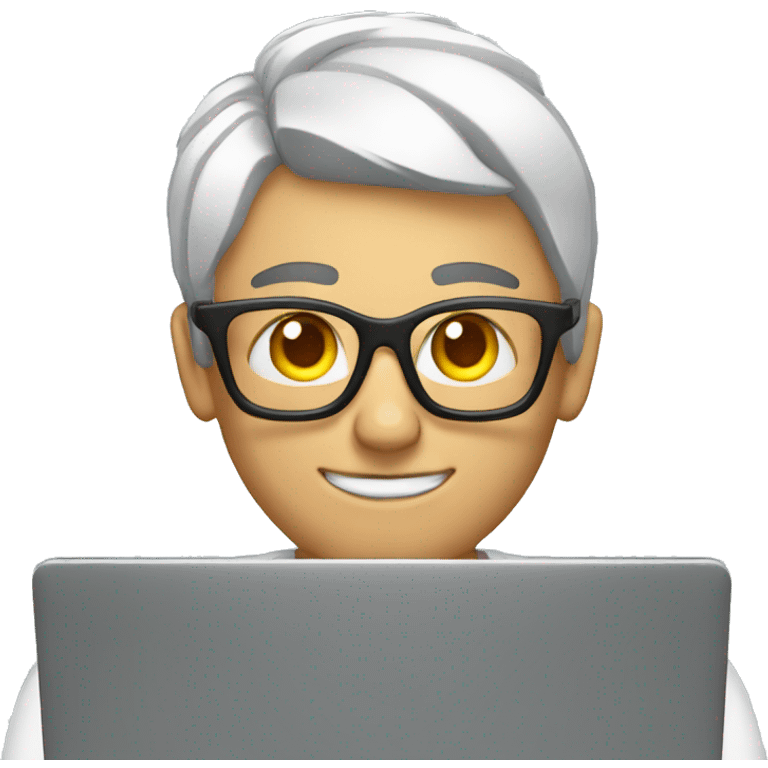 muscular white nerd in front of laptop coding emoji