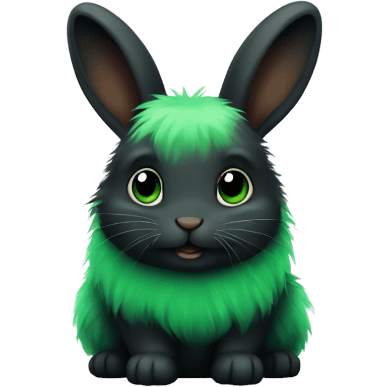 Cute small fluffy green and black rabbit  emoji