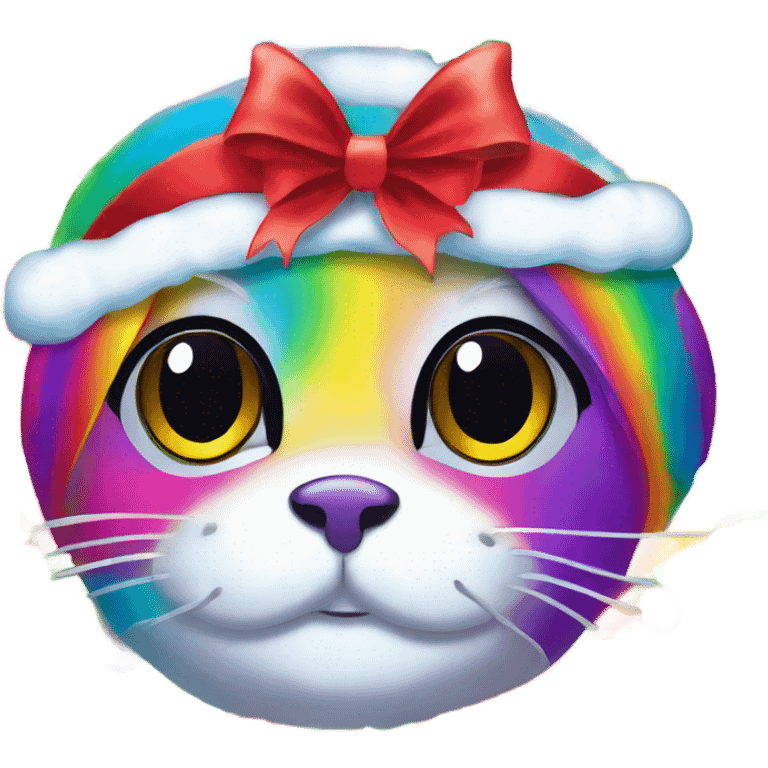 Lisa frank rainbow seal with Christmas holly  emoji