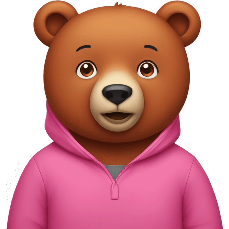 A red bear wearing a Pullover in pink  emoji