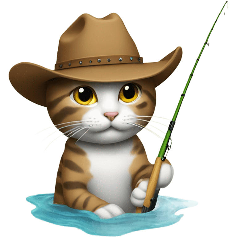 cat with cowboy hat on fishing emoji