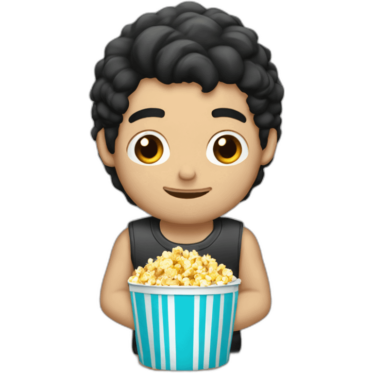 white guy black hair eating popcorns drinking Beverage Box emoji