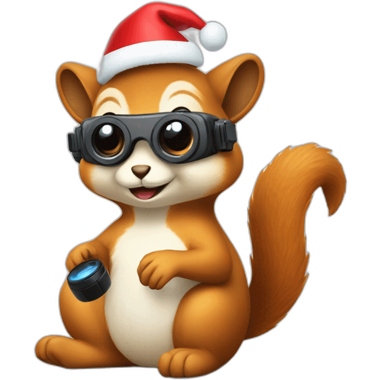 sitting christmas squirel holding vr glasses emoji