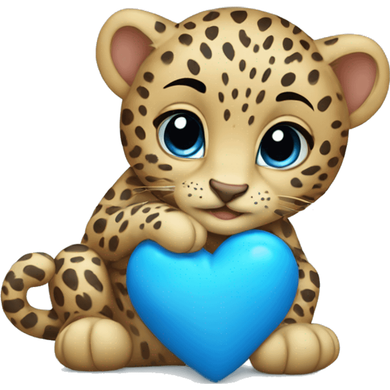 Baby leopard holding a blue heart  emoji