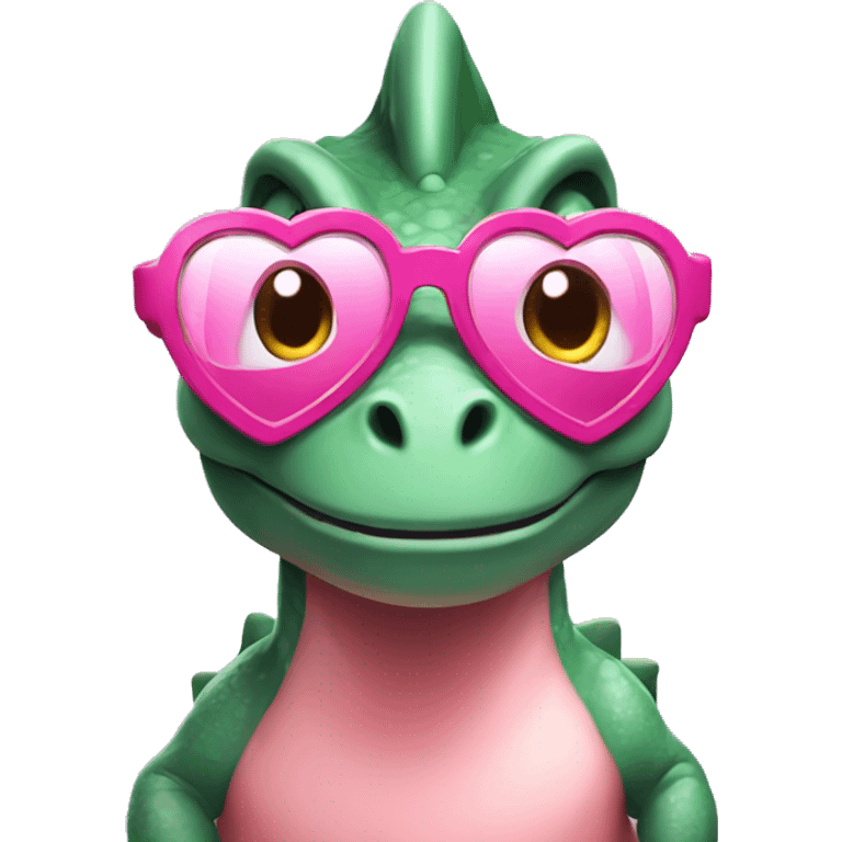 dinosaur wearing pink heart glasses emoji