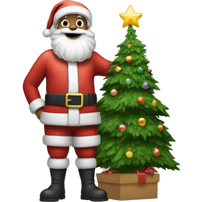 Santa standing with Christmas tree emoji