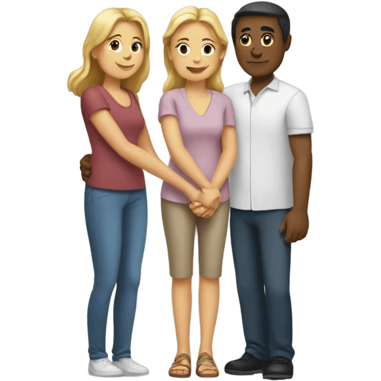 Two women holding hands with a man  emoji