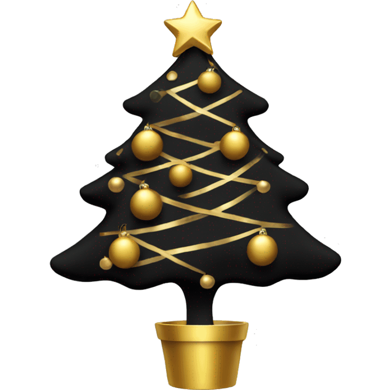 Black Christmas tree with gold ornaments emoji