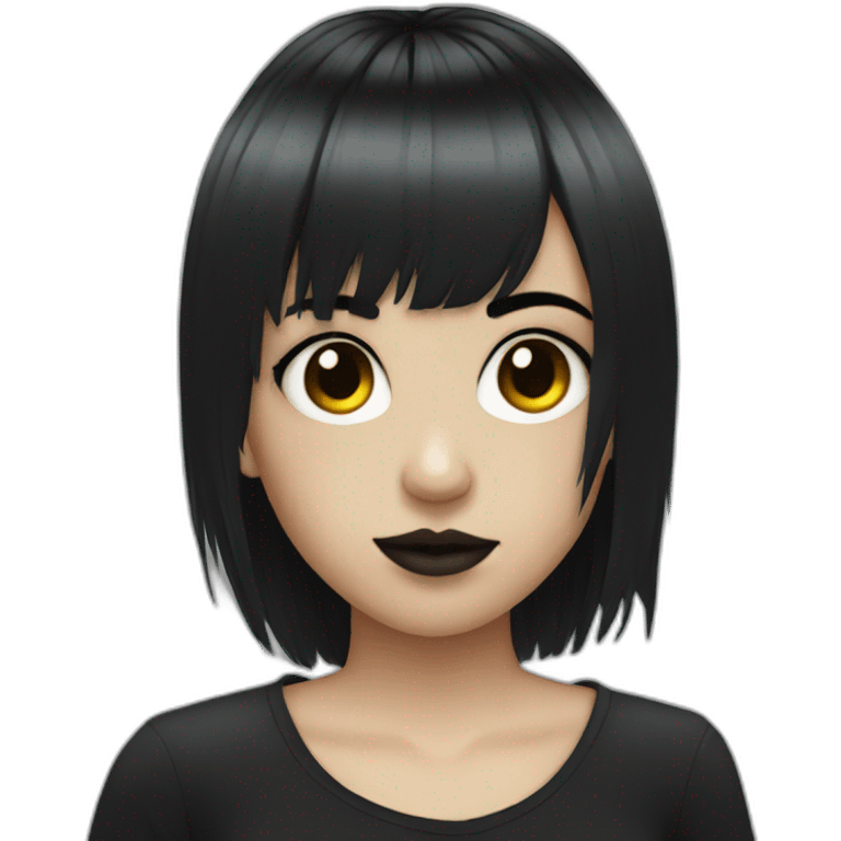 Emo girl with black strait hair with bangs and piercings emoji