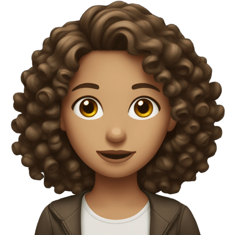 Curly brunette girl white emoji